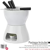 BSTKEY Ceramic Butter Chocolate Fondue Pot 400ml with 4 Forks White view 6