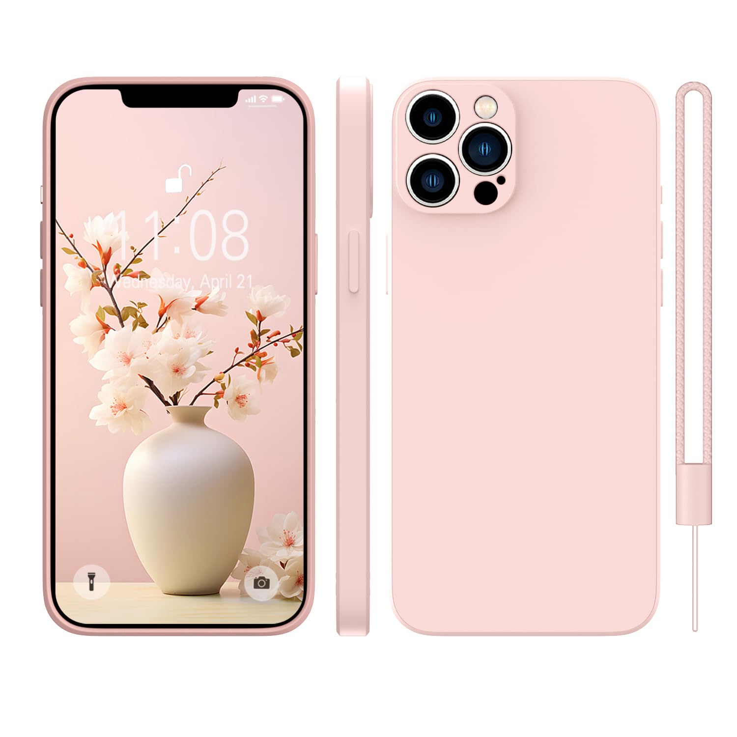 KPPIT Silicone Case Compatible with iPhone 12 Pro 6.1 inch protective case, Ultra Slim Soft Gel Anti-Scratch,Microfiber Lining,Rubber Shockproof Case Cover for iPhone 12 Pro Pink — image 1