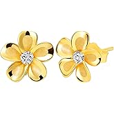 NAITIAY 925 Sterling Silver Plumeria Flower Stud Earrings for Women Cubic Zirconia Crystal Flower Stud Earrings for Women Dainty Fashion Mirror Like Sheen and Matte Finish Combination Hypoallergenic Daisy Earring Minimalist Jewelry