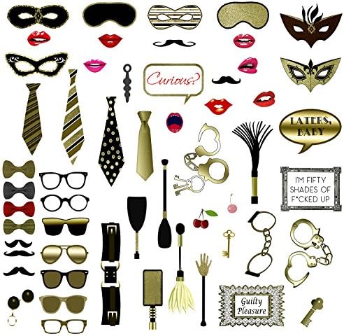 SIX VANKA 56pcs Photobooth Props DIY Kits Gold Sexy Party Wedding Birthday Hot Funny Style Adult Decoration