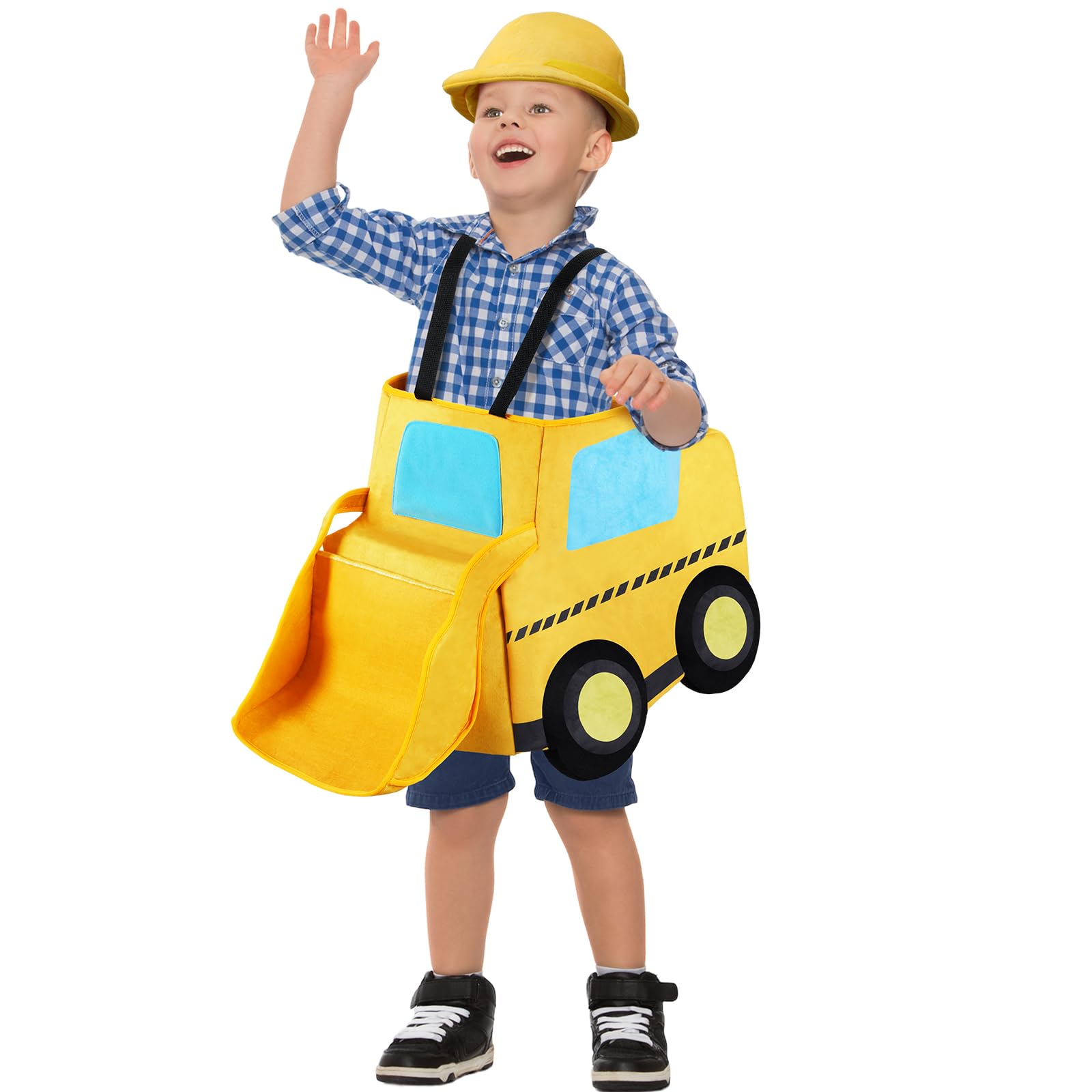 Photo 1 of Mepase Halloween 3D Bulldozer Costume Bulldozer Ride Along Piggyback Costume for Child 3 to 6 Years, School Bus Party Dress up Role Play for Birthday, Preschool, Kindergarten Classroom