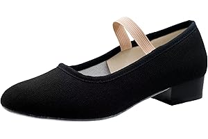 s.lemon Canvas Character Shoe,Women 1 Inch Soft Black Character Shoes Ballet
