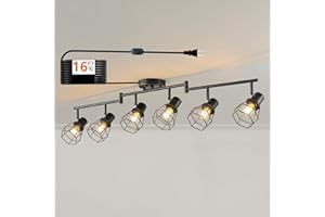 YEPOLI Dimmable Black 6 Light Plug in Ceiling Light,Plug in Track Lighting,16.5' Long Cord with On/Off Dimming Switch,Modern 