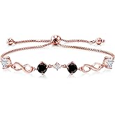 Gem Stone King Keren Hanan 18K Rose Gold Plated Silver Women Adjustable Infinity Tennis Link Bracelet Round Black Diamond and Moissanite (2.17 Cttw)