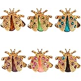 NOIAFZY 6 PCS Charming Ladybug Brooches – Colorful Rhinestone & Golden Alloy Insect Pins for Clothing, Bags, and Accessories