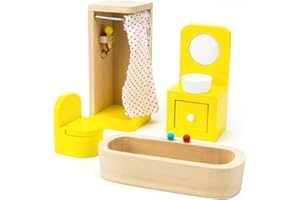 IMAGINATION GENERATION Wooden Dollhouse Furniture|Made of Safe Wood and Bright Water-Based Paint|Compatible with Most Doll Houses|Bathroom