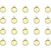 Shapenty Gold Stainless Steel Round Bezel Blanks Pendant Trays for Earrings Bracelet Necklace Keychain DIY Craft Resin Glass Cabochon Jewelry Making Projects Christmas Gift Hanging Charms, 20PCS