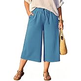 Ninee Womens Plus Size Capri Wide Leg Loose Pants Wide Leg High Waisted Lounge Pajama Capri Casual with Pockets