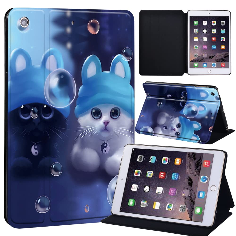 animal Printed Case for iPad Mini 1/2/3, Lightweight Trifold Stand Case with Auto Sleep/Wake, Microfiber Lining, Hard Back Cover for iPad Mini 1/Mini 2/Mini 3 (twin cats)
