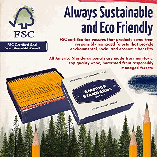 America Standards Pencils 2 HB, Sharpened, Made in USA, Woodcase