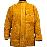 awagas Leather Welding Jacket, Welding Jacket Cowhide, Resistant Heavy Duty Leather Work Safety Jackets for Men & Women-XXL