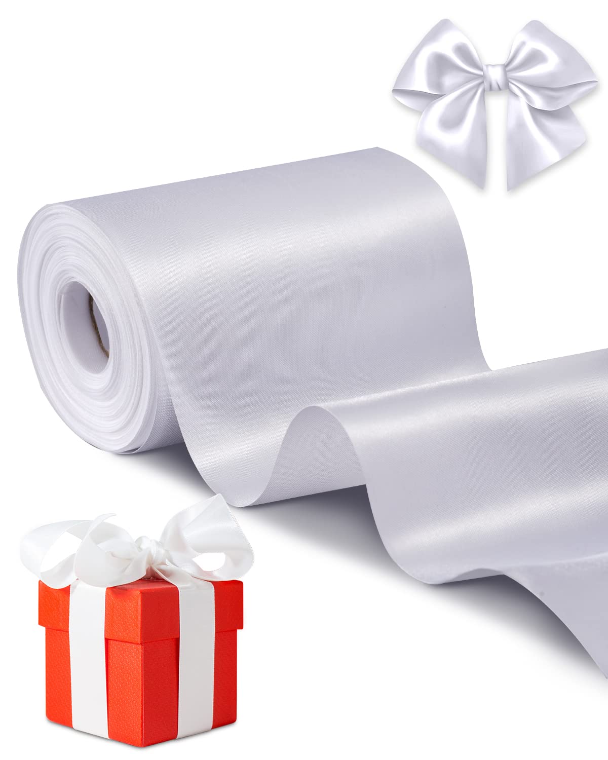 White Satin Ribbon 4 Inch x 22 yd Wide Thick Ribbon for A Grand Opening Business Ribbon Cuttings Ceremony Bow Wedding Chairs Pageant Sashes Christmas Festival Decor — image 1