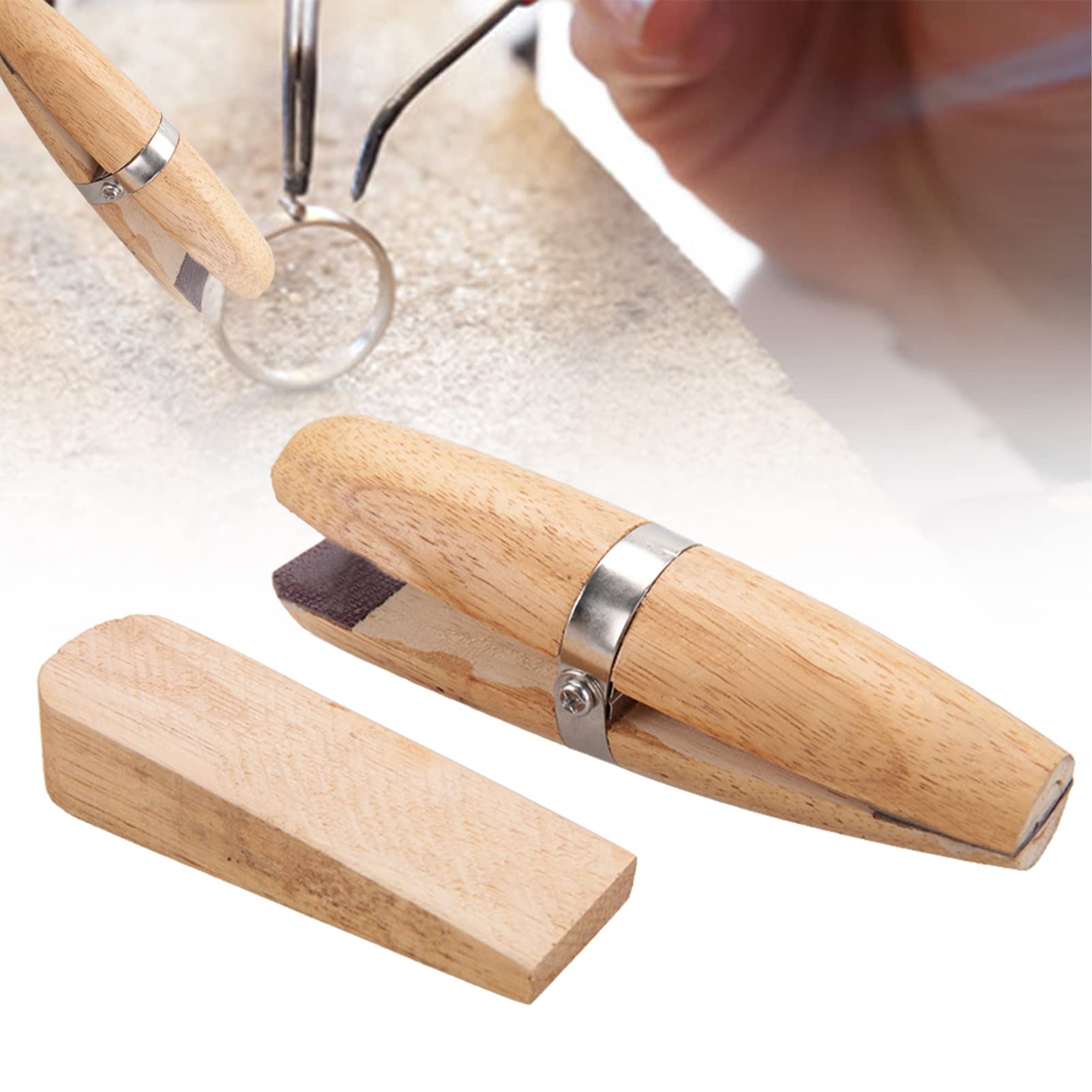 Wooden Ring Clamp, Jewelers Holder Jewelry Making Benchwork Professional Hand Tool Making Benchwork for Polishing and Repairing for Jewelry Making Stone Setting Engraving