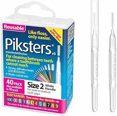 Piksters Interdental Brushes Size 2, 40 pk, Safe for Braces, Gum Soft