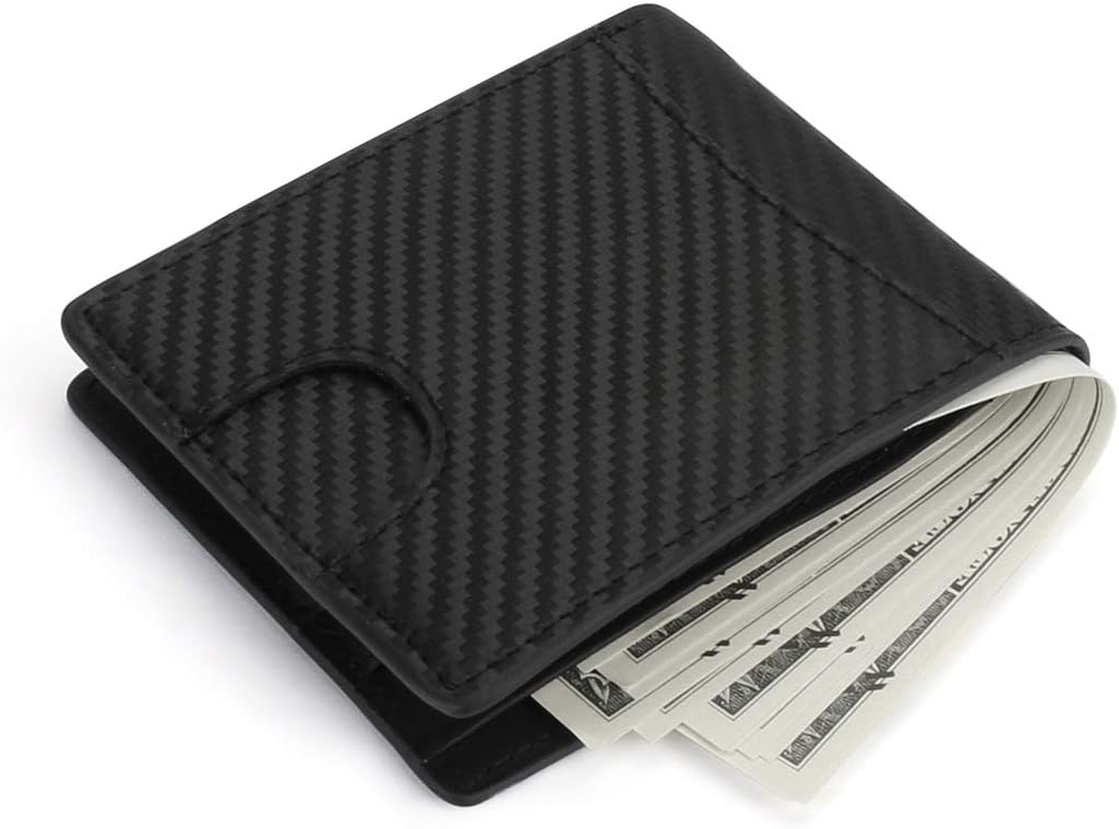 Real Leather Wallet, Bestcool Credit Carder Holder Bifold Purse Carbon Fibre RFID Blocking Men's Wallet Coin Pocket Purse Card Protector (Black)