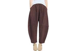 TARSE Womens Corduroy Harem Pants Casual Elastic Waist Wide Leg Pants Loose Fit Baggy Trousers with Pockets