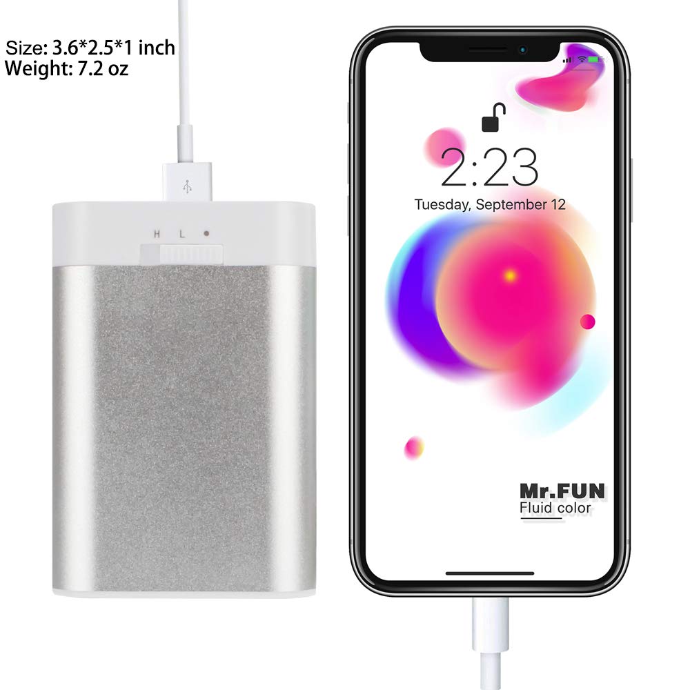 Alfway 7800mah HotPocket Rechargeable Hand Warmers with USB Power Bank and LED Flashlight Lasts 6-7 Hours,Color Silver