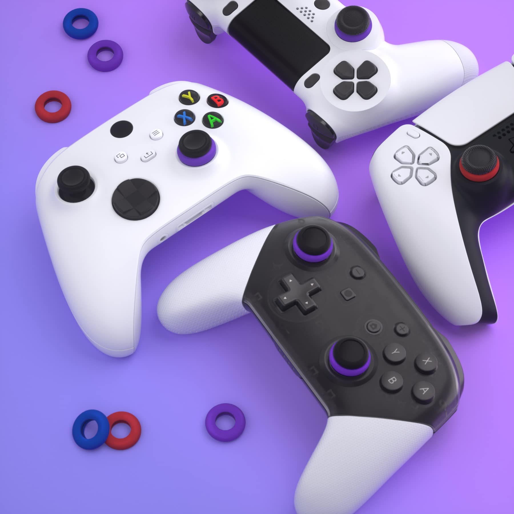 PlayVital 6 Pack Silicone Precision Rings for PS5, for PS4, for Xbox Series X/S, Xbox One, Xbox 360, for Switch 2 Pro, for Steam Deck - 3 Different Strengths, Aim Assist Target Motion Control Rings