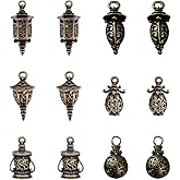 SUPERFINDINGS 12Pcs 6 Styles Tibetan Metal Charms Kerosene Lantern Pendants 3D Filigree Pendant Charms Antique Bronze Charm Camping Hanging Lamp Ornaments for Bracelet Necklace Keychain Making
