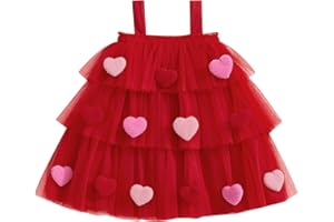 XKWYSHOP Toddler Baby Girl Valentines Day Outfit 3D Plush Heart Sleeveless Layered Tulle Tutu Dress Suspenders Summer Clothes