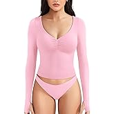 YEOREO Long Sleeve Workout Tops for Women Padded Deep V Neck Double Lined Impact Tops Agniee Slim Fit Gym Athletic Shirts