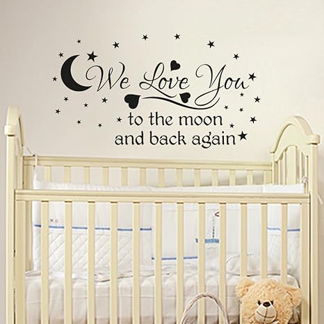 Stickers Nursery Wall Sticker Quote We Love You To The Moon And Back Baby Boy Girl Decor Decals Stickers Vinyl Art