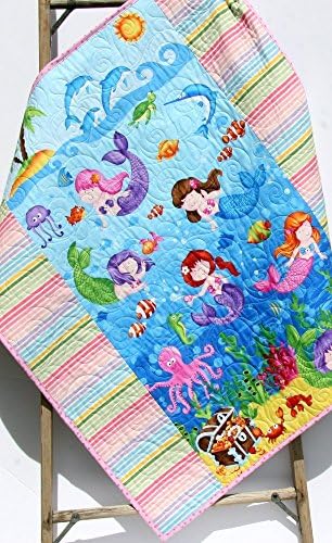 Mermaid Baby Quilt Homemade Blanket Girl Nautical Ocean Sea Life Octopus Fish Dolphins Crib Bedding Nursery Décor Infant Child Quality Handmade