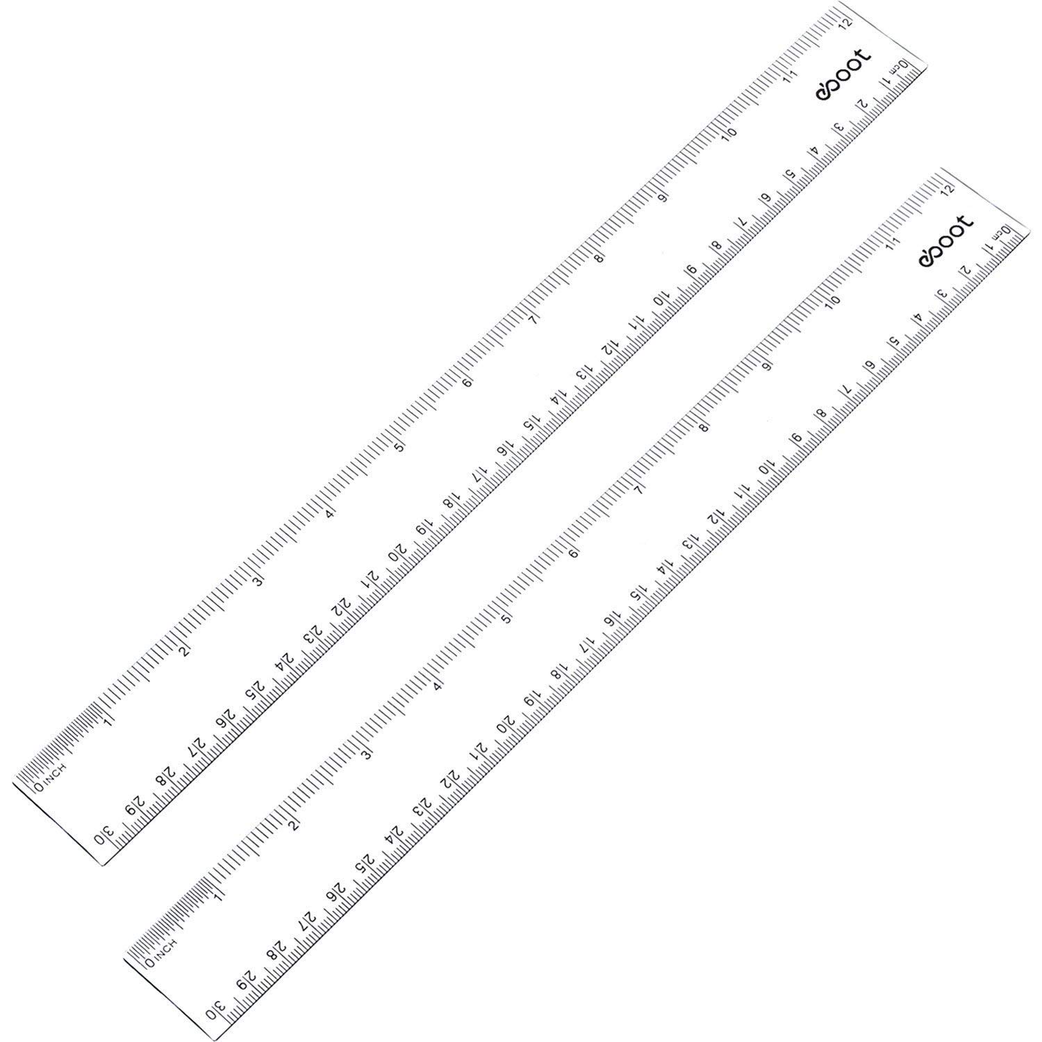 12 Inches Plastic Ruler Straight Ruler Plastic Measuring Tool for Student School Office, Clear, 2 Pack