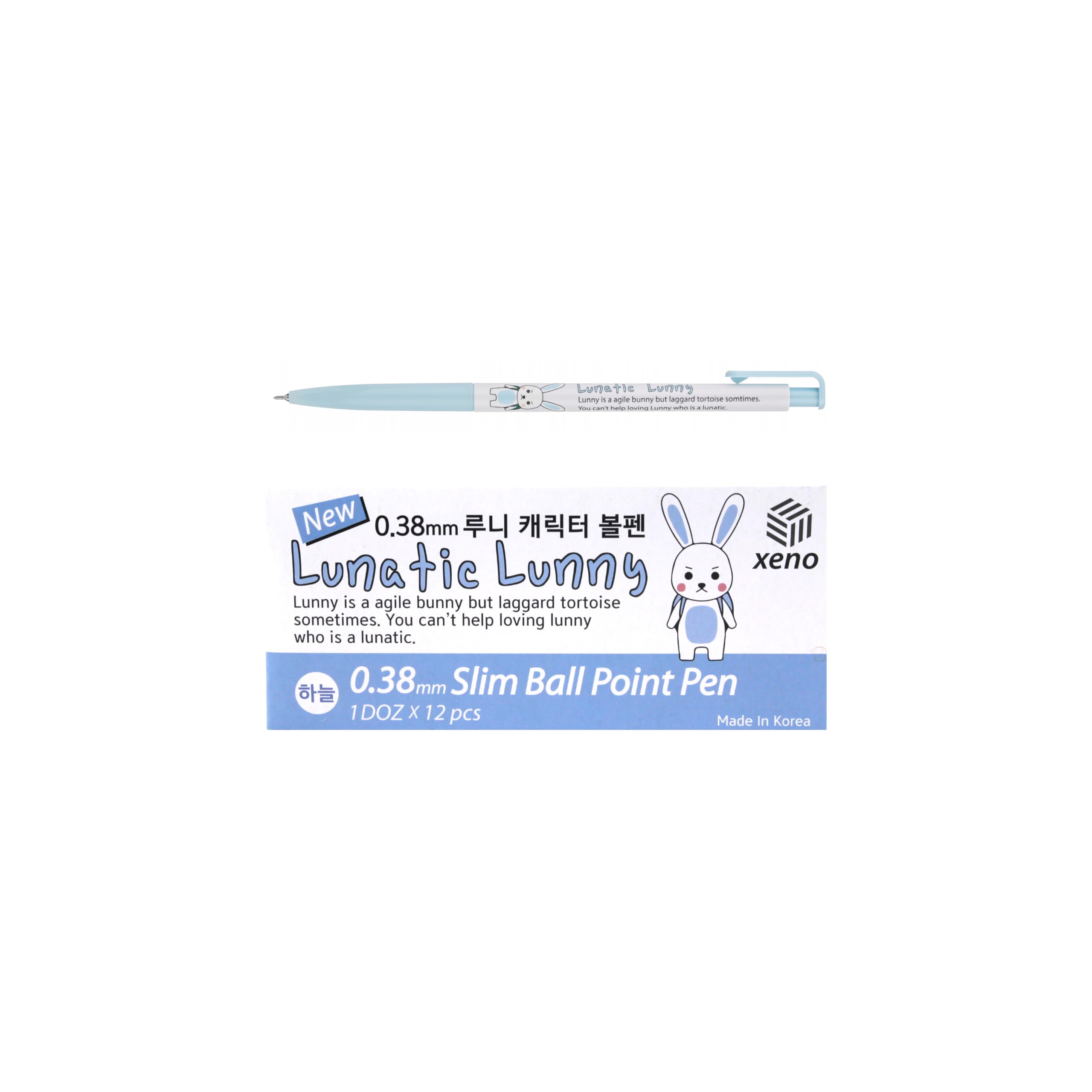 Xeno 0.38mm Slim Ballpoint Pen Lunatic Lunny Character 12 Pack (Blue 12 Pack)