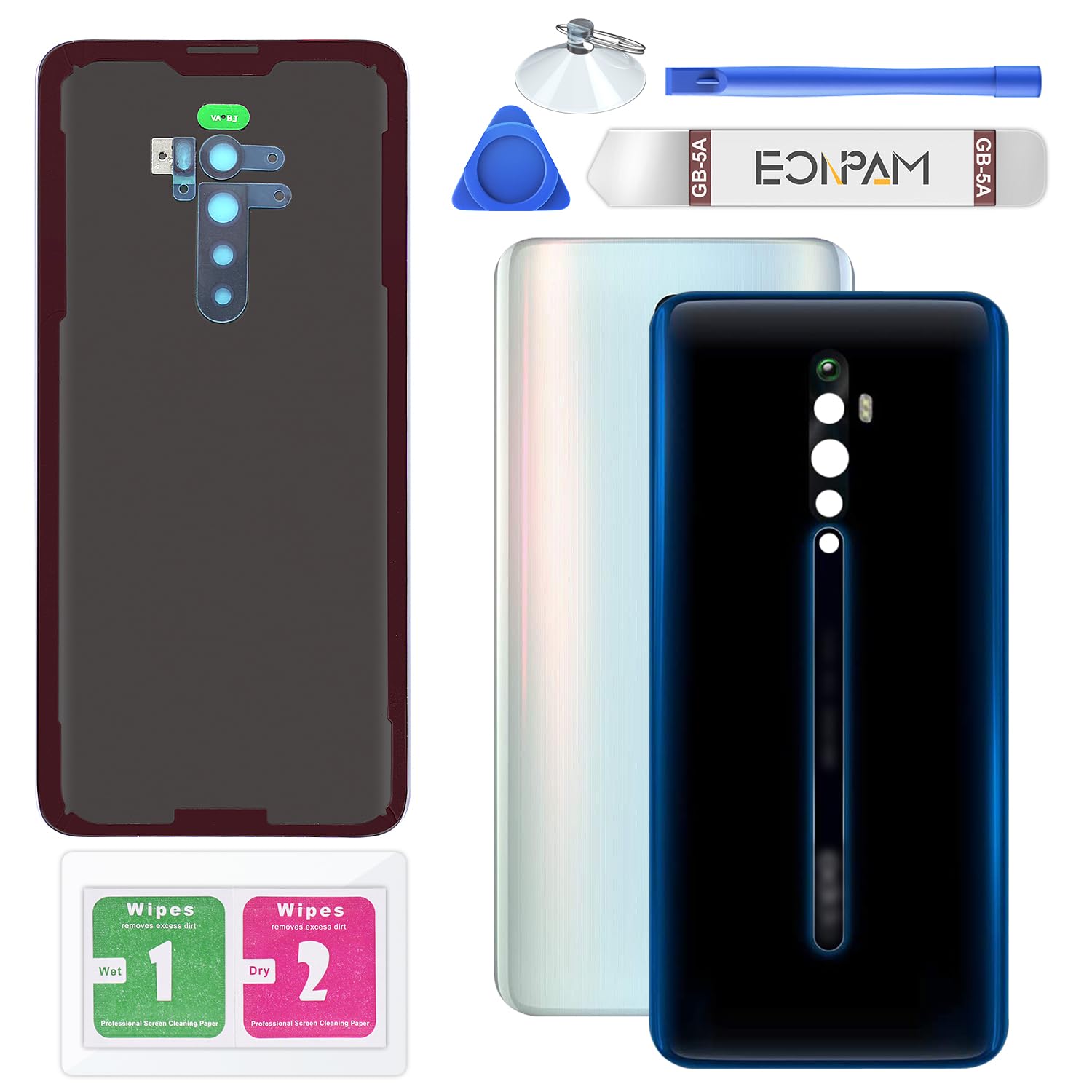 Eonpam Back Cover Glass for Oppo Reno2 Z Rear Glass Replacement with Repair Kit Genuine Rear Housing（Black）