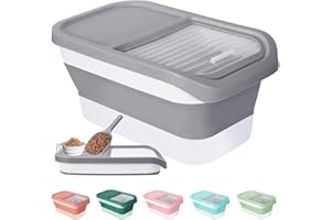 DDMOMMY 10-13 Lbs Dog Food Storage Container - Collapsible Dog Food Container with Sliding Lid, Pet Food Scoop and Silicone Bowl, Pet Food Storage Containers Dry Food for Dog, Cat and Other Pets（Grey