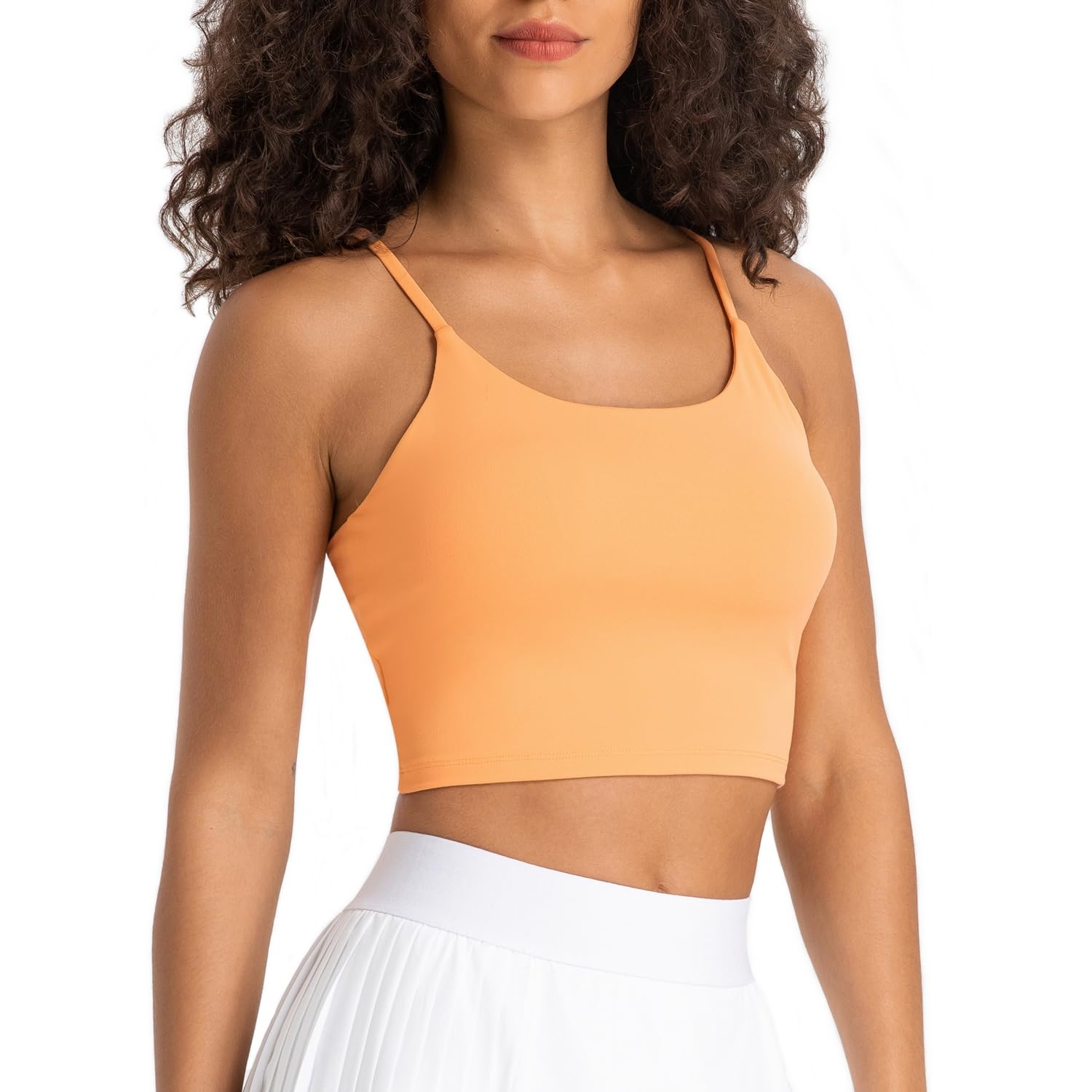 Photo 1 of Lemedy Women Padded Sports Bra Fitness Workout Running Shirts Yoga Tank Top (M, Light Orange)