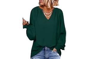 Dokotoo Womens Blouses Fashion 2024 Smocked Long Sleeve V Neck Casual Chiffon Shirts Tops