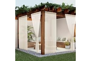 youleyar Sheer Outdoor Curtains for Patio Waterproof 2 Panels Linen Look Rod Pocket Indoor Ivory Voile Curtain for Living Room, Bedroom, Porch, Pergola, Cabana, Gazebo(52x84 Inch, Ivory)