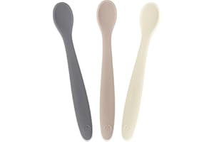 WeeSprout Silicone Baby Spoons - First Stage Infant Feeding Utensils With Soft-Tip, Bendable Kitchenware for Parent & Self-Feeding, Ultra-Durable, Dishwasher Safe, Travel Case, Set of 3