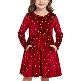 Valcatch Toddler Christmas Dress Girls Long Sleeve Velvet Dress with Pockets Fall Winter Holiday Birthday Party Dresses