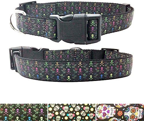 [AIDIYA]Pet Dog Collars, Skull Pattern by Hot Stamping , Adjustable Collars for Small Medium Large Dogs … (S, Rose Skull)