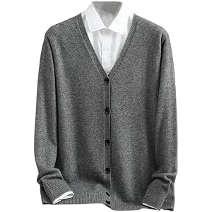Men's 100% Cashmere Cardigan Casual V-Neck Knitted Sweater