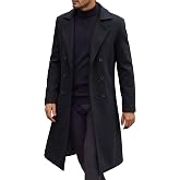 COOFANDY Mens Double Breasted Trench Coat Long Pea Coat Winter Overcoat | Notched Lapel Collar, Slim Fit, Business Formal Casual Long Coat, Warm Winter Trench Coat, Faux Wool Fabric,Two Side Pockets