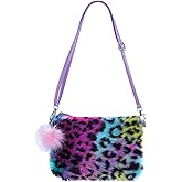 Kids Girls Fluffy Crossbody Purse Fuzzy Bag Plush Tie Dye Rainbow Shoulder Bag Handbag Wallet