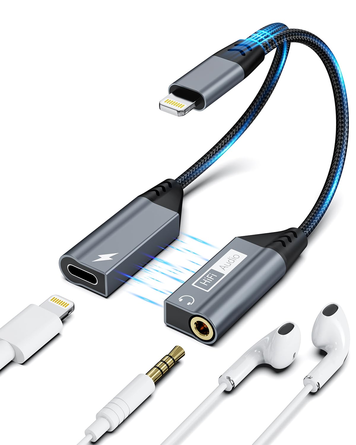 Photo 1 of [Apple MFi Certified] Magnetic 2-in-1 Lightning to 3.5mm Headphone Audio Jack & Fast Charger Adapter Splitter Converter Dongle Aux Cable Accessories for iPhone 14/13/12/11/XS/XR/SE/8/7/Max/Pro, iPad