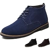 WYUETRA Men's Suede Lace Up Low Heel Chukka Ankle Boots Classic Fashion Comfortable Non-Slip Business Oxford Leather Dress Booties for Work Driving