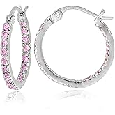 Hoops & Loops 925 Sterling Silver Cubic Zirconia Inside Out 17mm, 20mm, 25mm Round Click-Top Hoop Earrings for Women, Silver, Rose & Yellow Gold