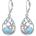 Beach Larimar Earrings for Women Sterling Silver Starfish/Dolphin/Turtle/Jellyfish/Mermaid Teardrop Earrings