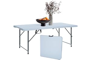 Folding Table 4FT Portable Picnic Table Indoor Outdoor Camping Height Adjustable Plastic Table for Wedding Party Picnic Campi