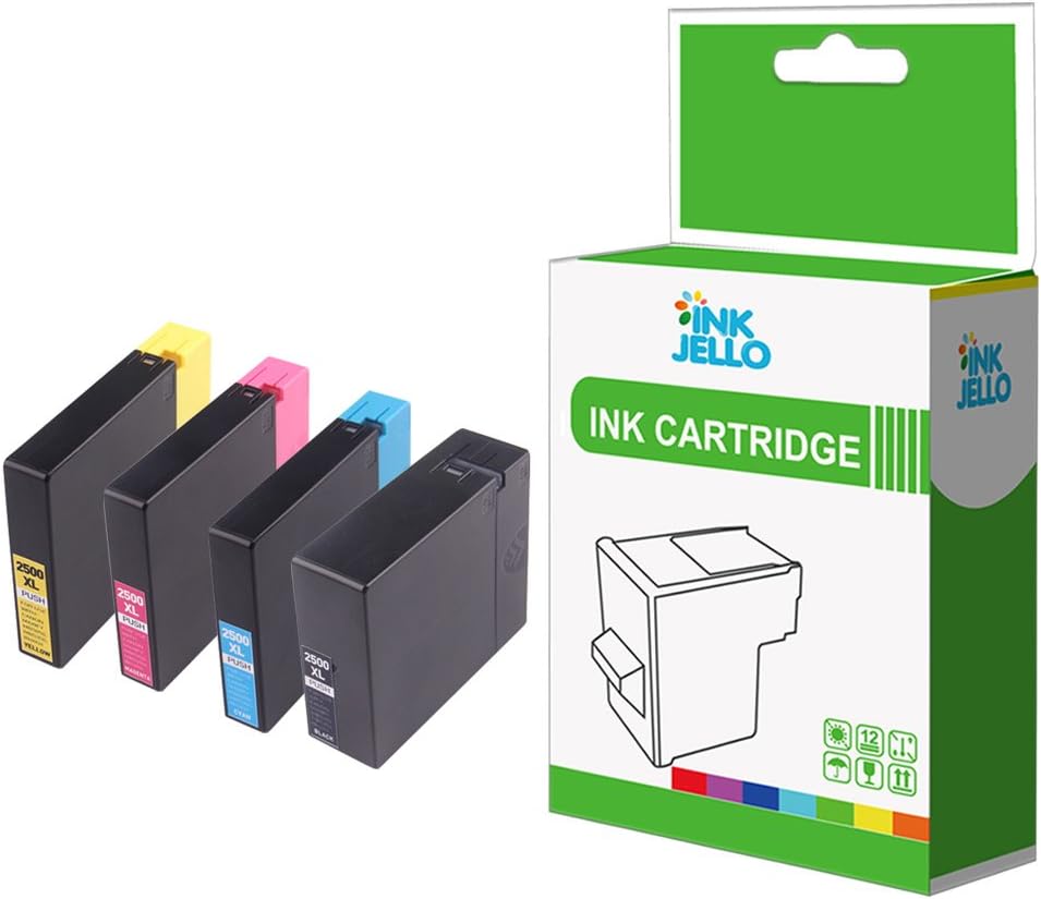 Inkjello Ink Cartridge for Printer Compatible With Canon MAXIFY iB4050 iB4150 MB5050 MB5150 MB5155 MB5350 MB5450 MB5455 PGI-2500XL (Black,Cyan,Magenta,Yellow 4-Pack)