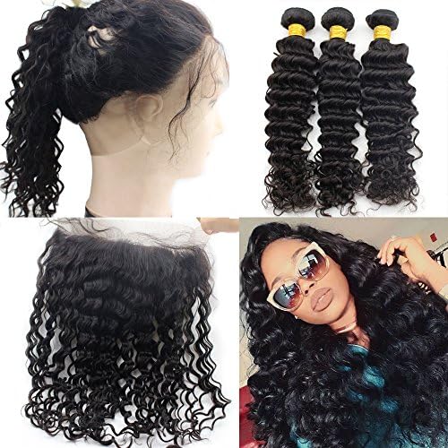 Atina hair 360 lace frontal clsoure band with human hair bundles deep curly 12 14 with 10 frontal