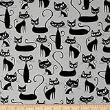 Kaufman Whiskers & Tails Cats Allover White Fabric By The Yard