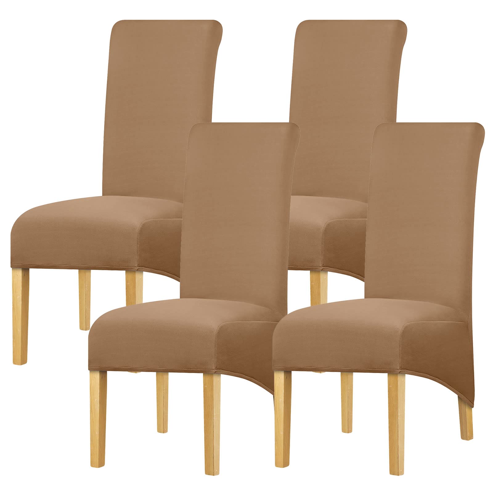 Leorate High Back Chair Covers Stretch Spandex Fabric Chair Slipcover Large Thick Seat Cover for Home Dining Room Kitchen Hotel (Pack of 4, Camel)