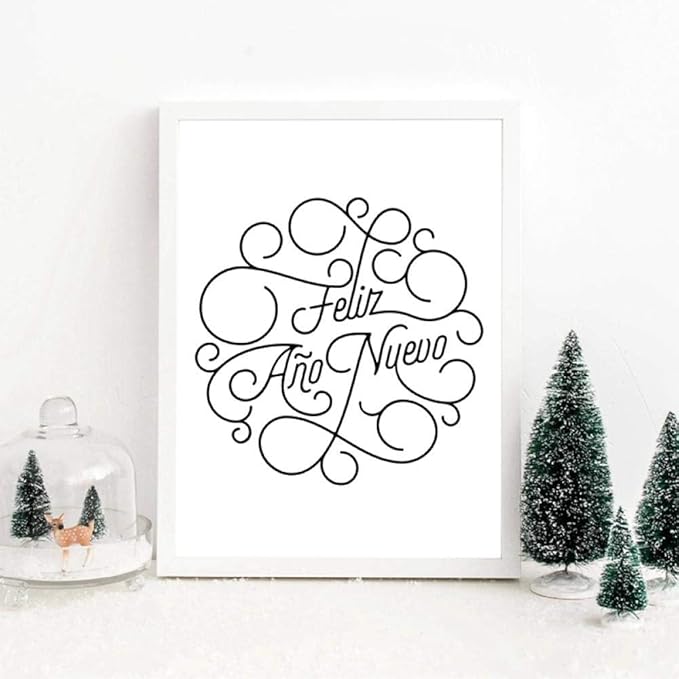 Espagnol Bonne Annee Imprimer Swash Ligne Typographie Calligraphie Affiche Joyeux Noel Espagne Mur Art Toile Peinture Decor A La Maison 50x70 Cm X 2 Sans Cadre Amazon Fr Cuisine Maison
